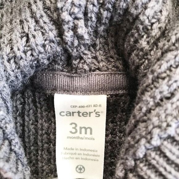 Carters gray bear ear hooded cardigan EUC 3m & 6m - Picture 3 of 4